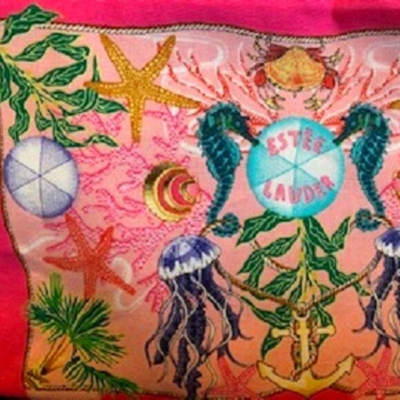 NEW Estee Lauder Cosmetic Makeup Bag Ocean Creatures Shell Charm Zip 10 x 6 in - Picture 3 of 6